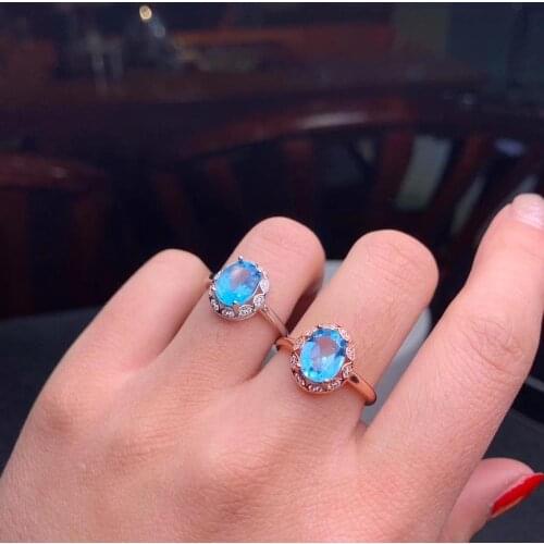 Elegant classic blue topaz jewelry set including ring stud earrings necklace real 925 silver certified natural gem party gift