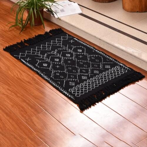 Geometric Hand Woven Cotton Linen Carpet Morocco Printed Area Rug with Tassels Anti Skid Pad Throw Rug Bath Doormat tapis salon