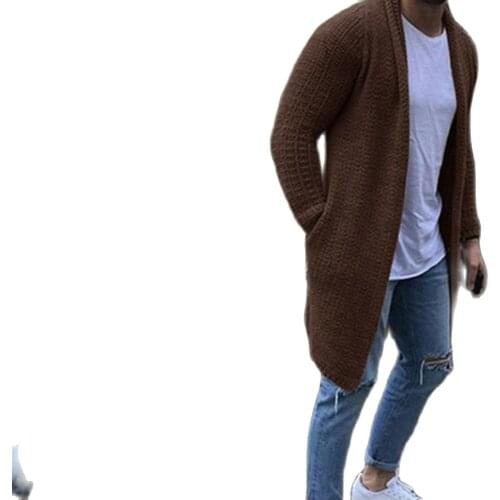 Cardigan Fashion Men Solid Color Open Front Knit Sweater Coat Loose Pocket Long Cardigan