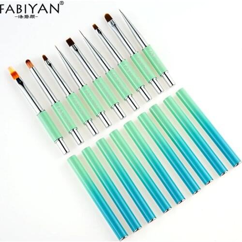 Nail Art Brush Detachable Metal Flat Carving Pen Gradient Blue Handle Powder Builder Painting Drawing Liner Tools Manicure Tips