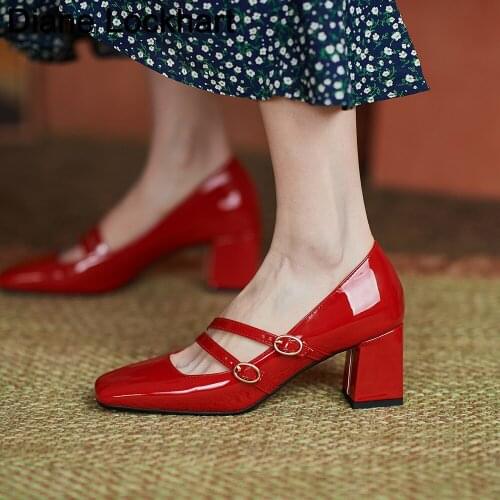 Classic Bridal Wedding Shoes Woman Buckle Pumps Thin Belt High Heel Designer Brand Chunky Heels Ladies Dress Shallow Shoes Mujer