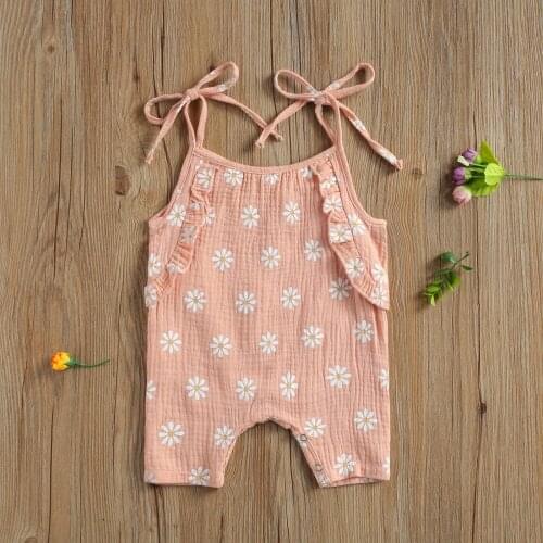 Pudcoco Newborn Baby Girl Clothes Daisy Print Sleeveless Sling Cotton Romper Jumpsuit One-Piece Outfit Baby Girl Sunsuit
