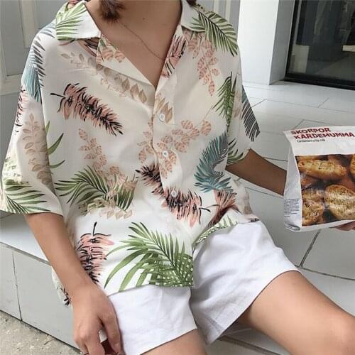 Summer New Female Hawaiian Fashion Floral Short Sleeve Shirts Ladies Loose Casual Tops Chiffon Blouses One size