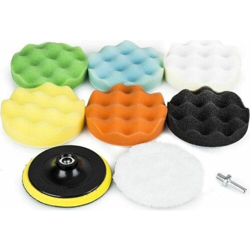 8pcs 7'' Car Buffing Kits With M14 Drill Adaptor Polishing Waxing Sponge Pad Sets For Drill Polisher Auto Buffing Waxing For Car