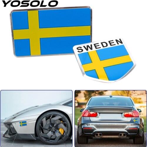 YOSOLO Emblem Decal Badge Sweden Flag Car Sticker Scratch Cover Sticker Car -Styling Aluminum Decals Exterior Accessories