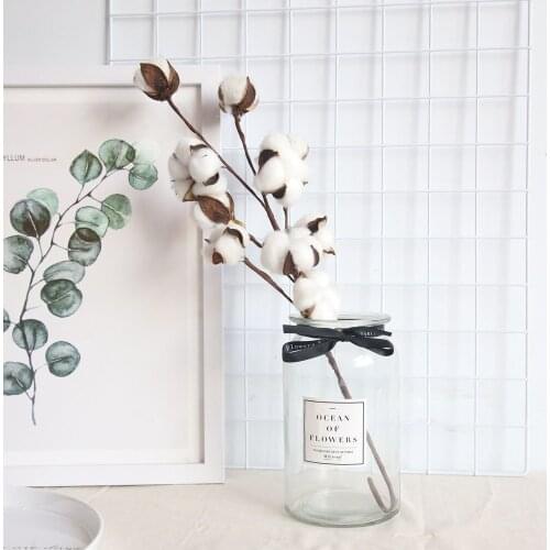 3Pcs Naturally Dried Cotton Stems Flower Artificial Plant Farmhouse Artificial Filler Floral Branch For Wedding Party Decoration