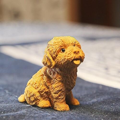 NEYLEND Boxwood carving 6cm Dog Sculpture Cute Dog Teddy Solid Wood Animal Statue Car Decoration Lucky Small Home Decor