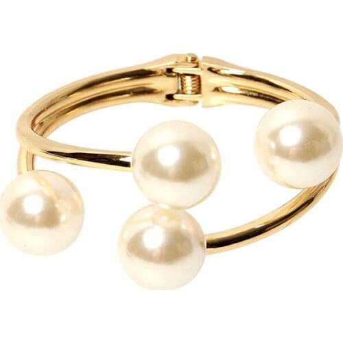 New Fashion Female Pearl Jewelry Alloy Charm Bracelet For Women Girls Rose Gold Pearl Cuff Bracelets Bangles Gifts