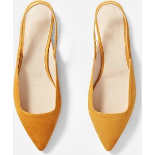 New Style Sandalia Mujer Kid Suede Women Sandals Pointed Toe Low Heel Slingback Fairy Shoes Female 2020