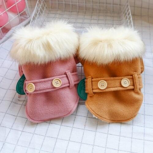 PETCIECLE Pet Clothing Teddy Puppy Bichon Dog Winter Wear Plus Velvet Thick Warm Large Fur Collar Cotton Dog Clothes
