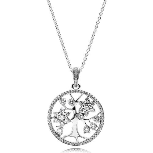 S925 Necklace Family Tree Clear Cubic Zirconia Necklaces For Women Wedding Party Gift Fine Jewelry