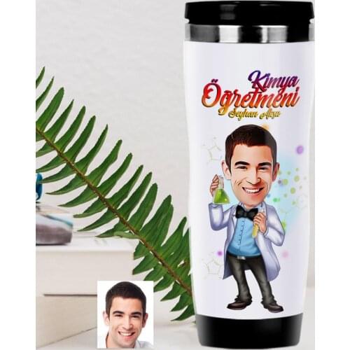 Personalized Mr Chemistry Teacher Caricature Of Steel Thermos cup-3
