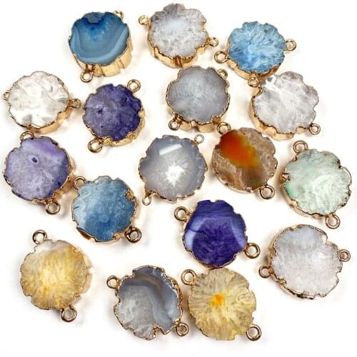 Natural Stone Striped agates pendant Flower shape Double hole connector for Handmade Jewelry Making DIY necklace accessories