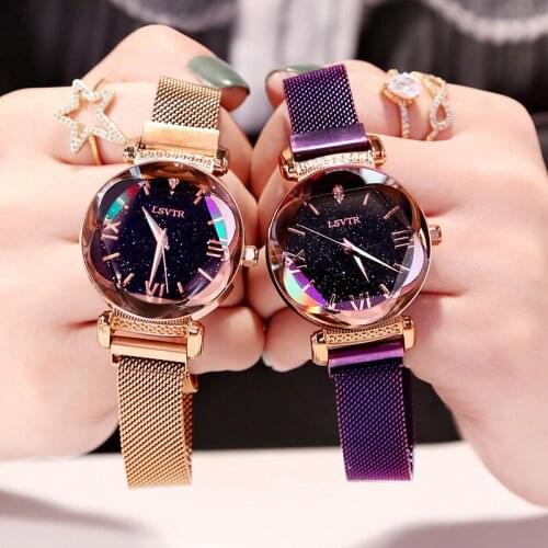 Popular Watches For Women Fashion Elegant Magnet Starry Sky Buckle Luxury Purple Ladies Wristwatch