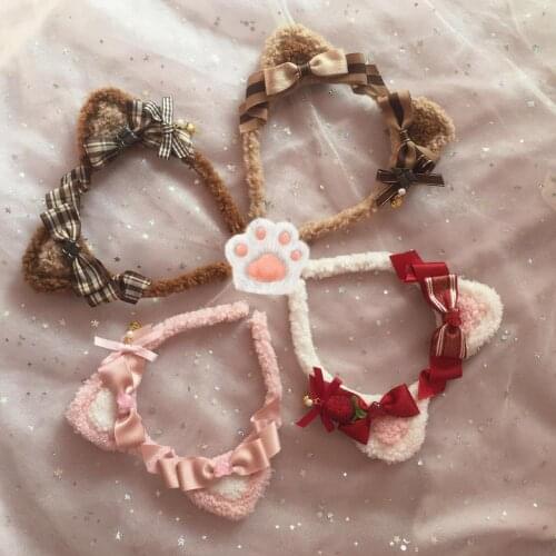 Handmade Lolita Sweet Cat ears Hair hoop Headdress Daily Soft sister Lolita Kawaii Bowknot kc Hair band hair accessories Cosplay