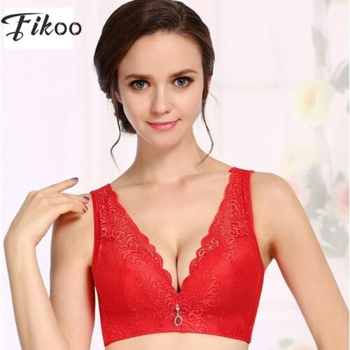 Fikoo Sexy Intimates Anti Emptied Vest Big size C D Lace Bra For Women Deep V Push up Underwear Bralette