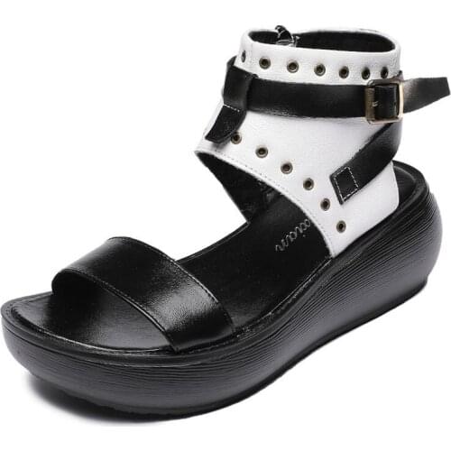 Fashion Women Gladiator Sandals 2021 Summer Open Toe Shoes Thick Bottom Rivet High Top Slingback Female Wedges Platform Sandals