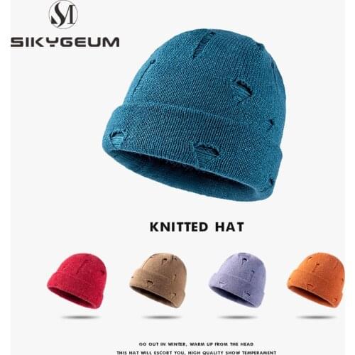 SIKYGEUM Knitted Hat Female Autumn Winter Solid Color Wild Warm Woolen Hat Beanies for Men Ski Maks Designer Bonnets Woolen hat