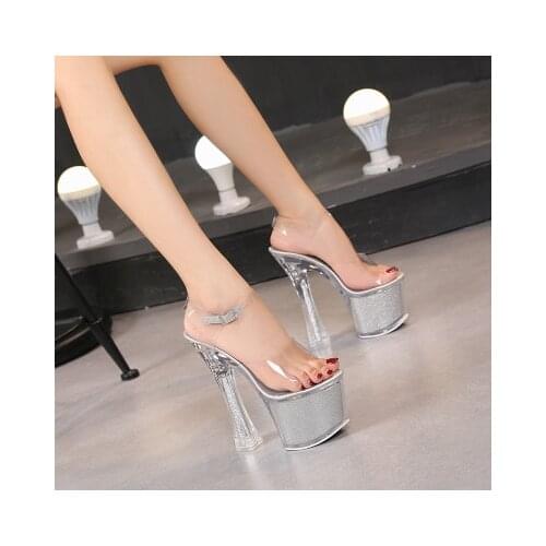 PVC Steel Pipe Dance Shoes Sandals Women Transparent Platform Model T Stage Show Sexy High-heeled 17CM Shoes Women Wedding Shoes