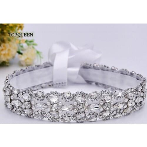 TOPQUEEN S466 Rhinestone Belt for Wedding Dress Female Belts Bridesmaid Dresses Belts Glitter Belt Party Belts Paravestidos