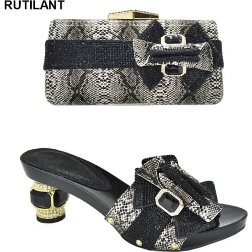 Latest Design African Women Party Shoes and Bag Set Open Toe Pumps Italian Design Women Shoes and Bag Set for Party Wedding