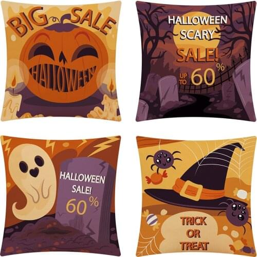 Halloween Theme Home Decoration Cotton Linen Pillowcase Car Sofa Pillow Pumpkin Letter Cartoon Cushion Halloween Decoration