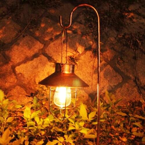 Solar Lanterns Outdoor Hanging, Waterproof Metal LED Solar Powered Tungsten Bulb Lights with Hook for Garden Patio Pathway Decor
