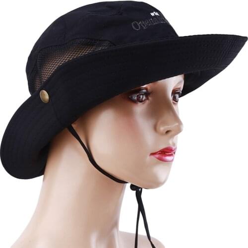 Spring Summer Wide Brim Sun Anti-UV Hats Men Women Mesh Fishing Angler Hats Outdoor Travel Bucket Caps 6 Colors