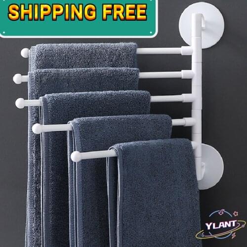 Multi-bar Towel Rack Wall Mounted Rotating Punch-free 180 Degree Bathroom Bath Towel Hanger Holder Stand Multifunctional Tools