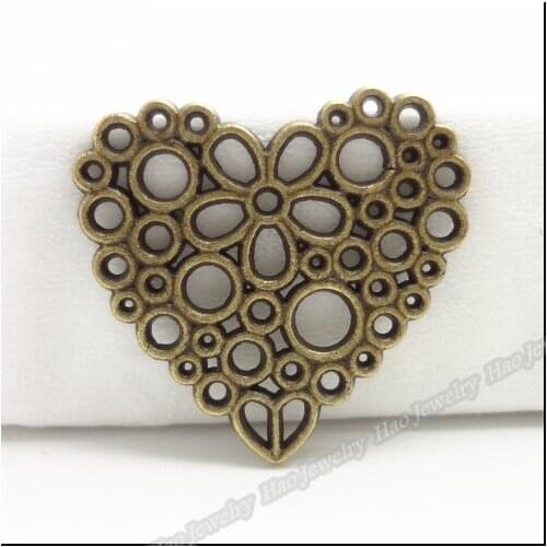 50pcs Vintage Charms love Heart Pendant Antique bronze Fit Bracelets Necklace DIY Metal Jewelry Making