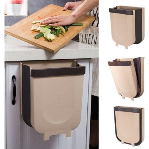 9L Folding Waste Bin Kitchen Cabinet Door Hanging Trash Bin Car Garbage Trash Can for Bathroom Toilet Waste Storage