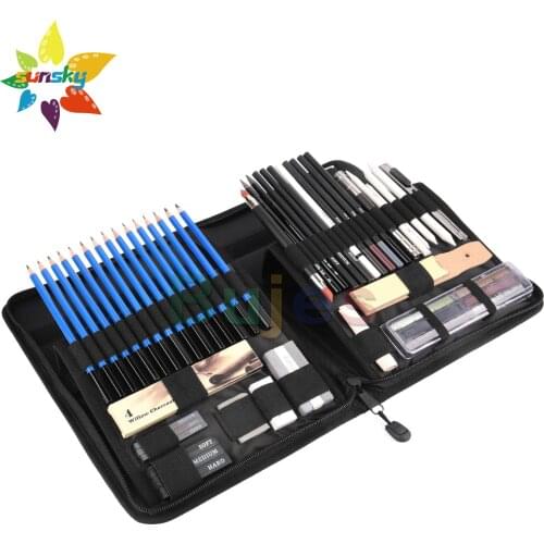 Yover 60 PCS Drawing charcoal pencil Eraser art brush tool set Professional sketch pencil drawing pencil bag set art supplies