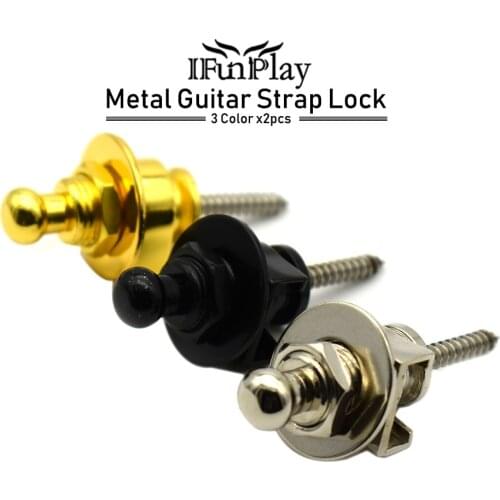 2Pcs Guitar Strap Lock Button Schaller Style Strap lock for all Acoustic Electric Bass Iron Material Black Gold Chrome