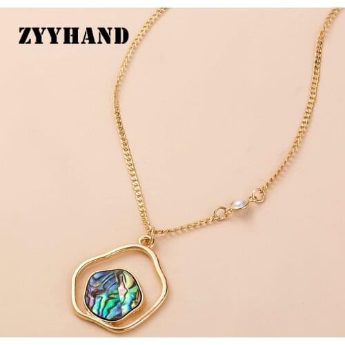 Natural Abalone Shell Women Pendant Necklace Golden Color Cross Chain Simple Lotus Pearl Lady Casual Jewelry