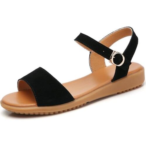 New style calfskin sandals slippers flip-flops for women moccasins beach wedges open toe shoes womens platform heels black shoes