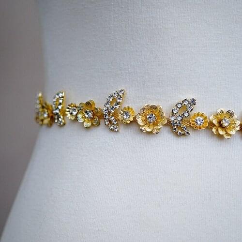 Golden Flowers Wedding Belt Waist Chain High Quality Alloy Roses Petal Party Dress Belt ceinture femme pour robe