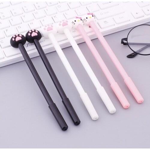 1PC Japan and South Korea Creative Pen Stationery Cartoon Cute Soft KT Cat Head Cat Claw Black Gel Pen 0.5mm Signature Pen