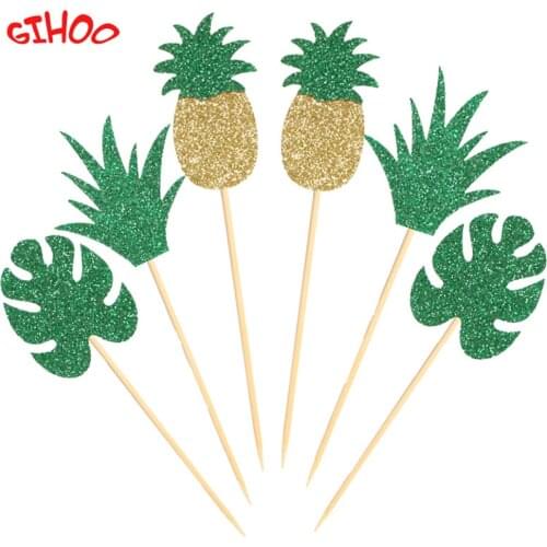 10pcs Pineapple Leaves Cake Toppers Palm Leaves Cupcake Toppers Hawaiian Summer Party Decorations Tropical Party Supplies