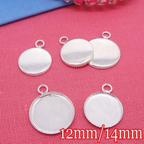 10pcs inner 12/14mm Silver Plated Pendant Blank with Teeth Bezel Setting Cameo Cabochon Tray