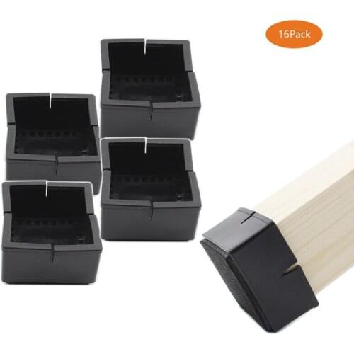 16Pack Chair Leg Floor Protectors Chair Leg Caps Length(49-55mm) Width(49-55mm) Table Chair Feet Protectors with Felt Pads Black