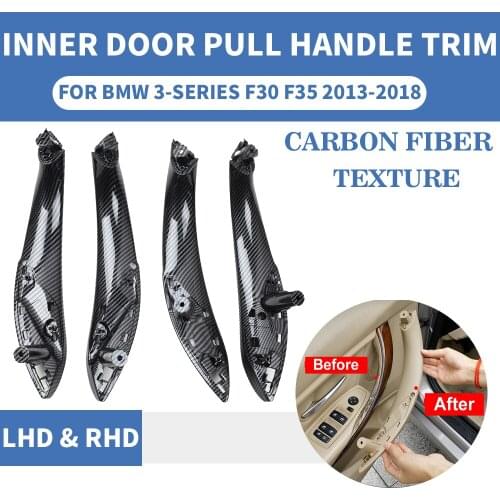 4PCS SET Carbon Fiber Texture Front Rear Left / Right Car Inner Door Pull Handle Cover For BMW F30 F80 F31 F32 F33 F35 2013-2018