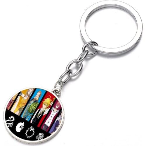 Anime The Seven Deadly Sin Keychain Glass Dome Key Chain Bag Charm necklace Bronze black Keyring Holder Kids boys girl Comic