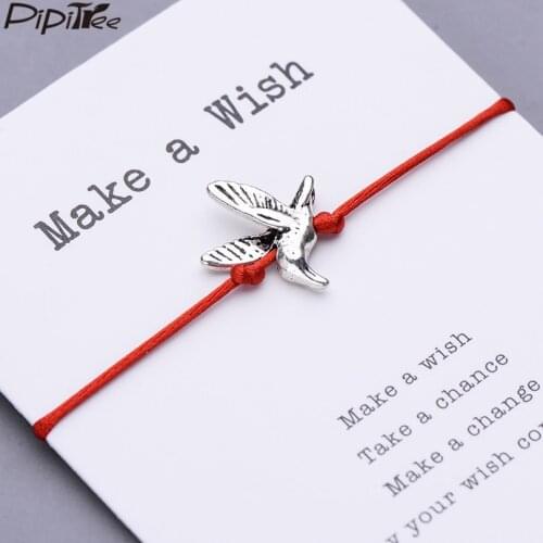 Pipitree Make a Wish Bird Seagull Charm Bracelet Friendship Inspirational Gift Red String Wish Bracelets Women Men Kids Jewelry