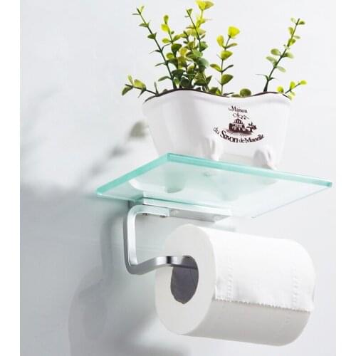 Bathroom Paper Towel Holder Glass Toilet Paper Holder Paper Wall Mounted Towel Holder Mobile Phone Holder Bathroom Accessories