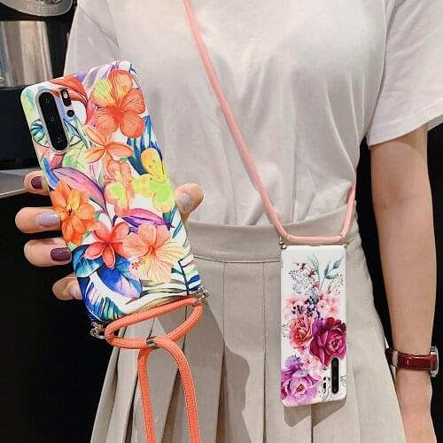DIY Chain Necklace Cord Rope Phone Case For Samsung S20Plus Note10 Note9 S10 S9 S8 Plus IMD Flowers Lanyard Neck Strap Cases