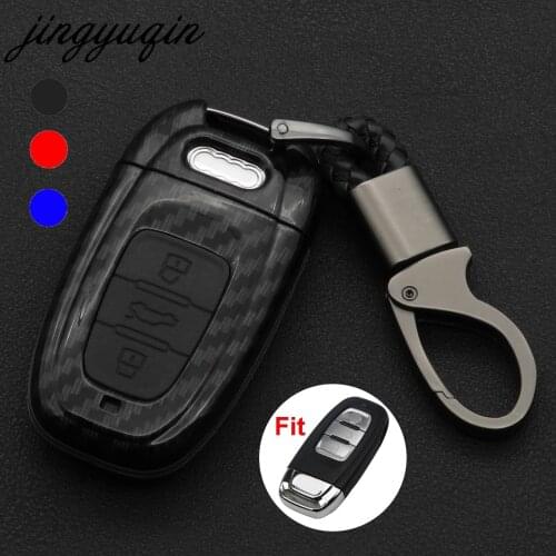 Jingyuqin Double Protection Carbon + Silicone Car Key Cover For Audi A4 A5 A6 A7 A8 Q5 ect. Smart Remote Car Key Case