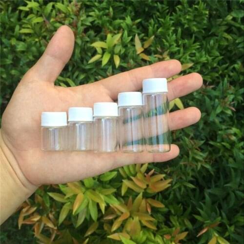 Mini Glass Bottles With Plastic Screw White Cap Transparent Glass Vials Plastic Bottle 5ml 6ml 7ml 10ml 14ml Jars Bottles 100pcs