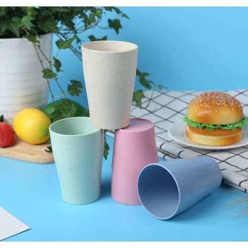 4Pcs Reusable Wheat Straw Water Cup Multi-Functional Plastic Cup Environmentally Toothbrush Cup Bathroom Accessories Set