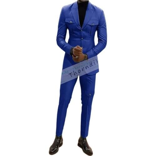 New Double Breasted Green Suits Slim Fit Tuxedo Men Formal Business Work Wear Suits 2Pcs Set (Jacket+Pants)