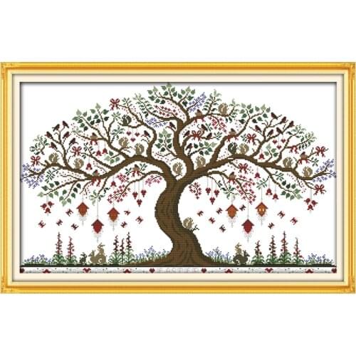 Love tree scenery counted printed on the canvas 11CT 14CT DIY kit wholesale Chinese Cross Stitch embroidery needlework Sets